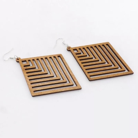 Olivia Laser Cut Wood Earrings - Picture 2 of 3